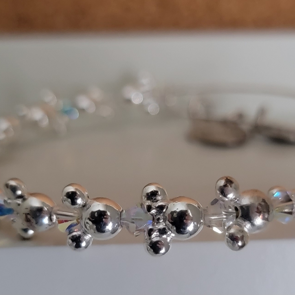 Authentic Disney Adjustable Mikey Mouse Silver Bracelet with Crystal Beads